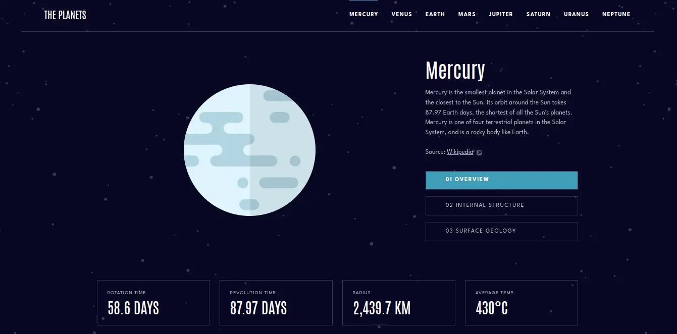 Image of The Planets website